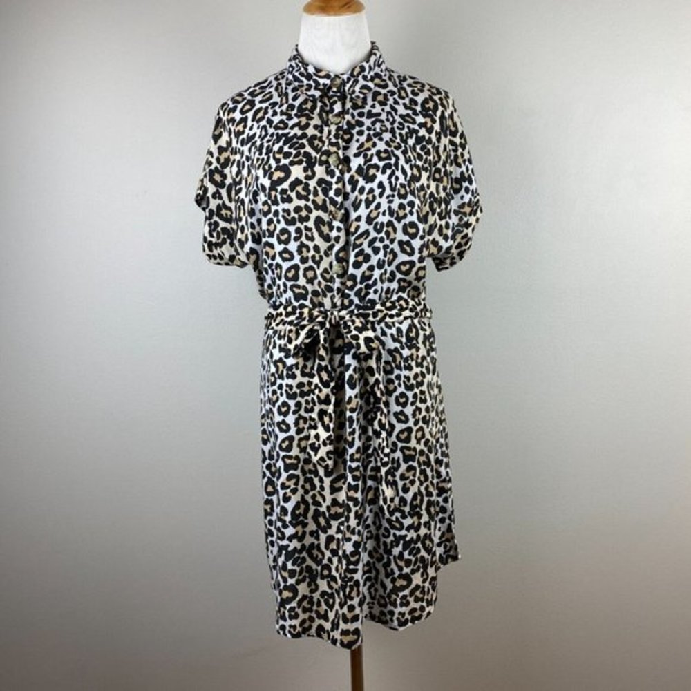 Style Envy Mini Dress XL Leopard‎ Animal Print Beige Black Belted Button